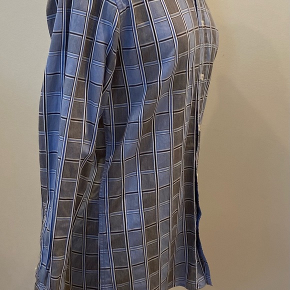 Bugatchi Mens Blue Gray Plaid w Gray Cuffs & Inside Collar / Size S / Fitted - Picture 4 of 13